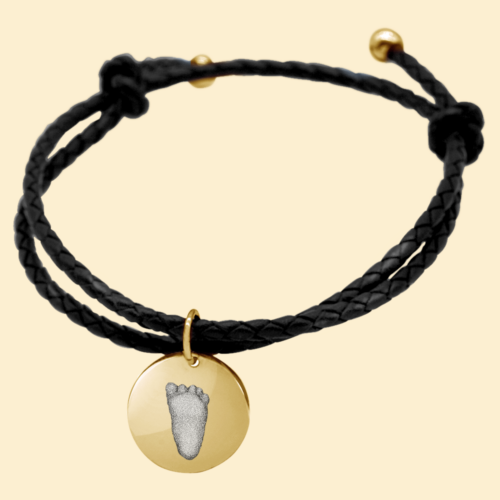 Lederarmband gold mit 3D Babyfußabdruck