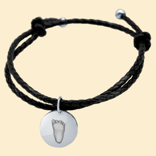 Lederarmband silber mit 3D Babyfußabdruck