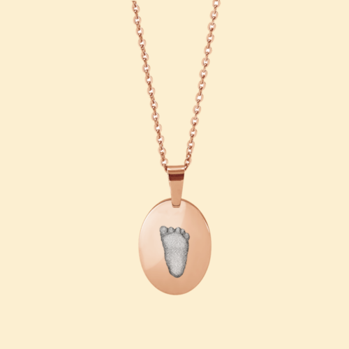 Kette Oval rosè mit 3D Babyfußabdruck