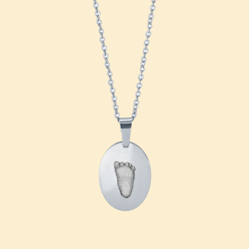 Kette Oval silber mit 3D Babyfußabdruck