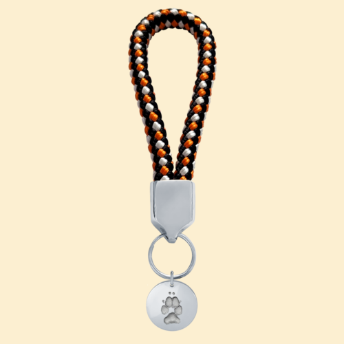 Schlüsselanhänger silber orange/weiß/schwarz mit 3D Pfotenabdruck